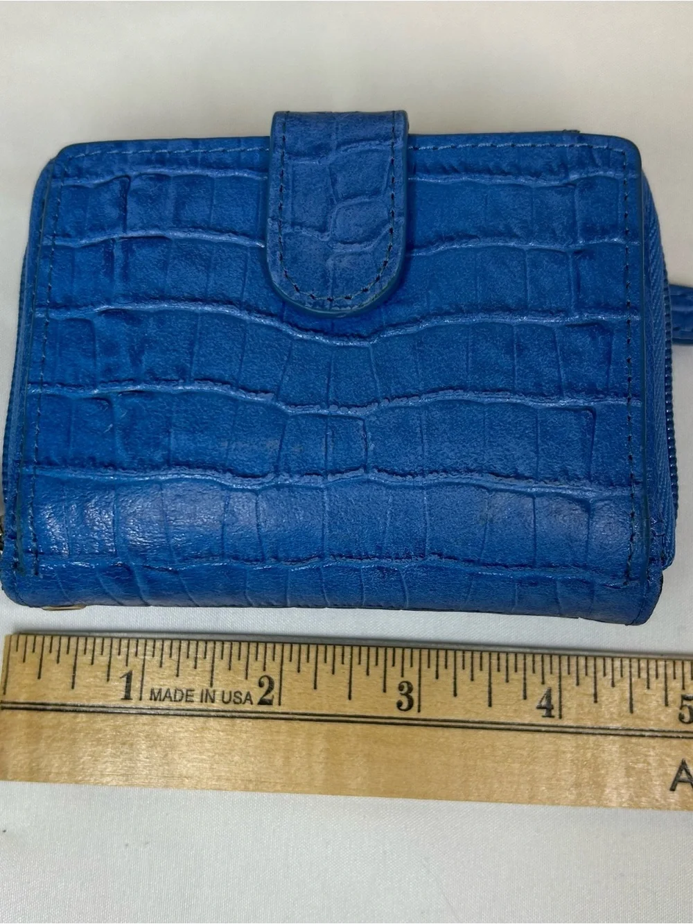Blue Croc-Embossed Compact Wallet